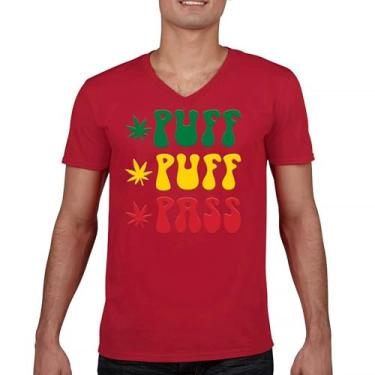 Imagem de Camiseta Puff Puff Puff Pass gola V 420 Weed Lover Pot Leaf Smoking Marijuana Legalize Cannabis Funny High Pothead Tee, Vermelho, XXG
