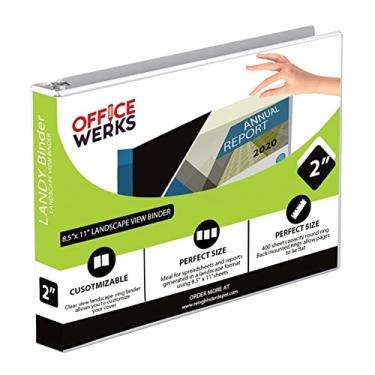 Imagem de Fichário com vista de paisagem de 21,6 cm x 28 cm, anel redondo de capacidade de 3 anéis, branco formatado horizontal com bolsos transparentes para documentos, planilhas, projetos e mais