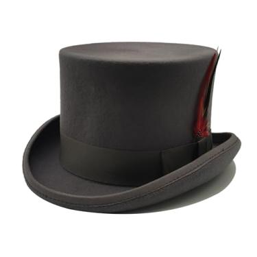 Imagem de Willheoy Chapéu de lã masculino forrado com cetim preto chapéu alto fantasia de Natal boné cinza
