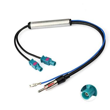 Imagem de Eightwood Plugue duplo Fakra Z para plugue DIN FM AM adaptador de antena de rádio automotivo 12 V + cabo amplificador ativo de 30 cm compatível com receptor de unidade de cabeça estéreo de navegação