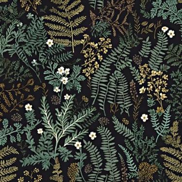 Imagem de Papel de parede botânico preto, papel de parede para contato com folhas douradas verdes 44,5 cm x 1000 cm, murais de papel de parede de selva removíveis autoadesivos à prova d'água para paredes de