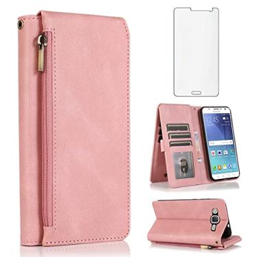 Imagem de Capa carteira compatível com Samsung Galaxy Grand Prime J2 Prime, protetor de tela de vidro temperado e zíper de couro retrô, suporte para cartão, acessórios para 2 2J Plus feminino ouro rosa