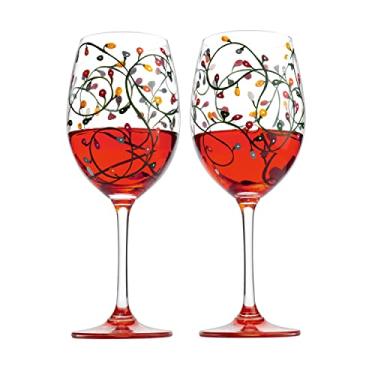 Imagem de Luzes temáticas de Natal com haste de vinho e copos de água - Ornamento artesanal pintado à mão lâmpadas óculos - árvore de natal - conjunto de 2, 500 ml - Feliz Natal Papai Noel tema festivo vidro sem haste