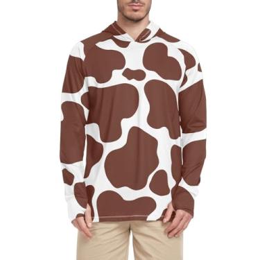 Imagem de Moletom masculino com estampa de vaca manga longa FPS 50 + camisetas masculinas com capuz Rashguard para homens à prova de sol, Marrom, M