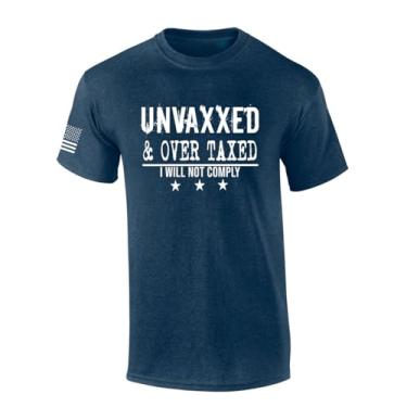 Imagem de Camiseta masculina patriótica Unvaxxed and Over Taxed Funny manga curta, Azul-marinho mesclado, GG