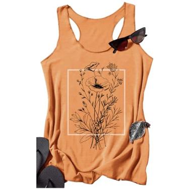 Imagem de Camiseta regata feminina vintage sunshine costas nadador verão casual ajuste clássico sem mangas Cami, Floral-laranja, G
