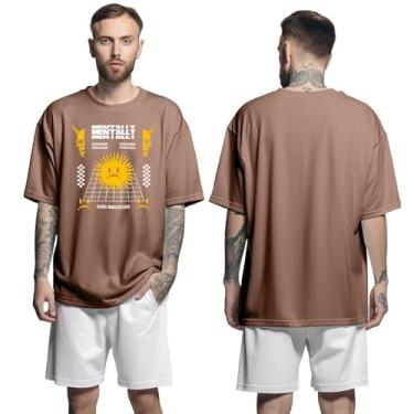 Imagem de Camisa Camiseta Oversized Streetwear Genuine Grit Masculina Larga 100% Algodão 30.1 Mentally Dangered - Marrom - G