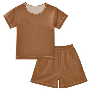 Imagem de CHIFIGNO Conjunto de 2 peças de camiseta de manga curta para meninos e meninas, conjunto de roupas de verão fofas para crianças, Marrom, sela, 6 Anos