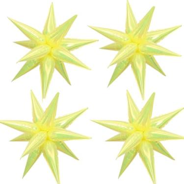 Imagem de 26Inch Iridescent yellow exploding star balloons, Iridescent cone star balloons,12spike foil explosion party balloons for birthday/wedding/girl party decoration(4sets)