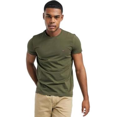 Imagem de Tommy Hilfiger Camiseta masculina gola redonda, modelagem clássica, manga curta, cor lisa, Verde militar., XXG