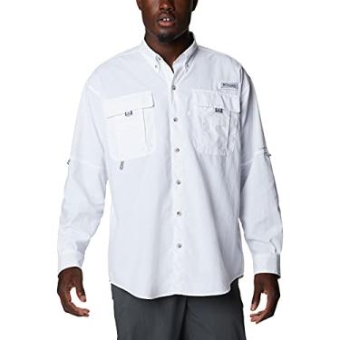Imagem de Columbia Camisa masculina PFG Bahama II de manga comprida, respirável, proteção UV, branca/borda realtree