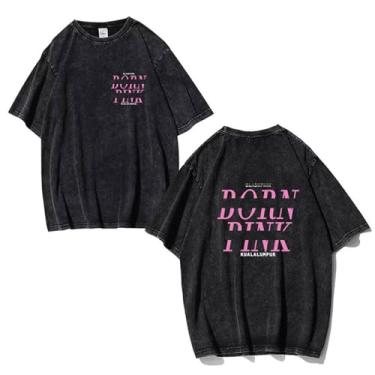 Imagem de Camiseta K-pop Born Pink Album Vintage envelhecida Decolor Dirty-Liked Support Camisetas estampadas Contton gola redonda manga curta, Preto 3, 3G
