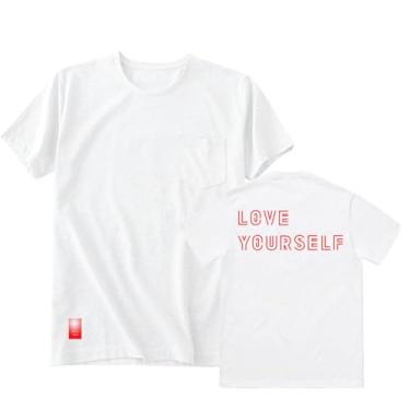 Imagem de Camiseta estampada RM Kim Tae Hyung Jungkook Love Yourself World Tour Star Style algodão gola redonda manga curta, 1 branco, GG