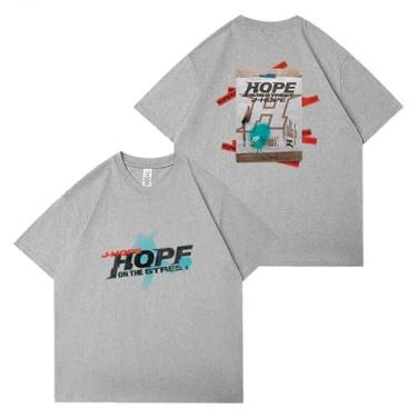 Imagem de Camiseta Hope On The Street Album Merchandise for Fans Star Style J-Hope Camiseta estampada algodão gola redonda manga curta, Cinza claro, G