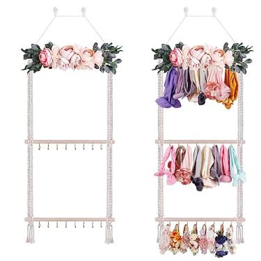 Imagem de OOSAKU Suporte de faixa de cabelo para meninas, organizador de acessórios de cabelo de bebê, decoração para pendurar na parede, quarto, porta de parede, armário, organizador de laços de cabelo
