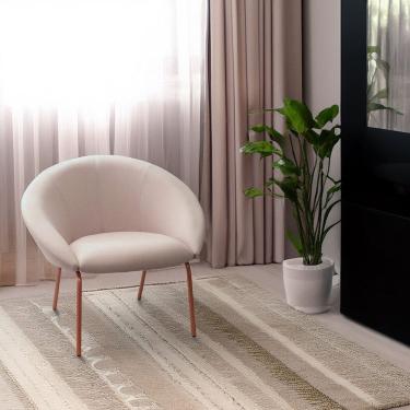 Imagem de Poltrona Arredondada com Encosto e Braços em Conchas e Base Fixa Metal Coccinella Espresso Móveis Bege Claro / Cobre