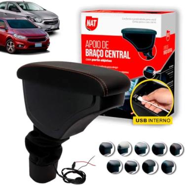 Imagem de Apoio de Braço Onix E Prisma Ano 2012 Até 2019 C/Usb (Preto C/Linha Laranja)