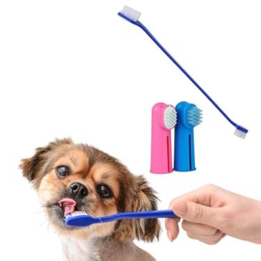 Imagem de Kit Escova de Dente Longa para Cachorro Gato Pet 2 Escovas de Dedo Cor Sortida Higiene e Saúde Bucal
