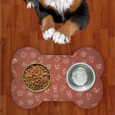 Imagem de Tapete Capacho Divertido Comedouro de Pet Para Agua e Comida Tapetinho Osso Bordo Premium