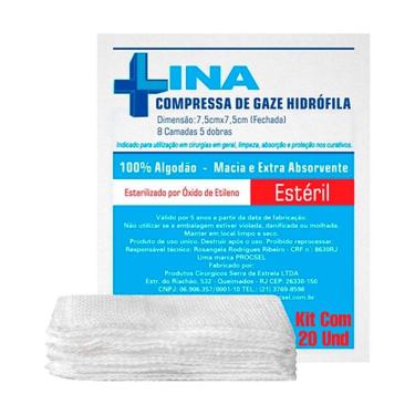 Imagem de Kit 20 und Compressa de Gaze Estéril Lina 11 Fios 10 und