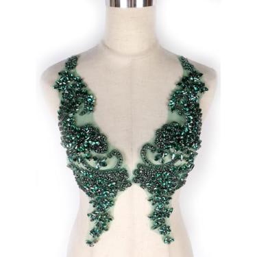 Imagem de Labellezalady Par de aplique de strass brilhante de aparência luxuosa em dourado prata champgane cor AB para vestido de formatura cinto artes artesanato decoração de costura (verde-B)