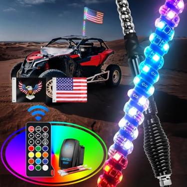 Imagem de GOOACC Chicote de LED de 1 peça com base de mola, espiral, chicotes de perseguição RGB com controle remoto RF com antena LED de interruptor basculante para UTV ATV Caminhão, trilho de areia, buggy
