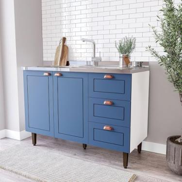 Imagem de Balcão 2 Portas 3 Gavetas 120 Cm Pérola Yescasa Branco/Azul