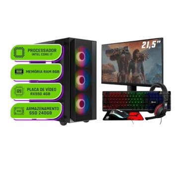 Imagem de PC Gamer Completo Alligator Shop Intel i7 3770, Radeon RX 550 4GB, Memoria 8GB DDR3, SSD 240GB, Monitor 21,5 Polegadas