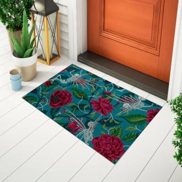Imagem de Tapete De Porta Decorativo Capacho Divertido e Criativo Estampado Floral Com Caveira Ca 1455