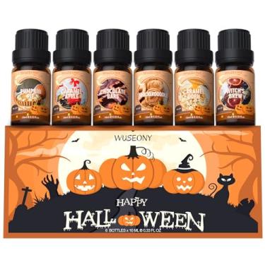 Imagem de WUSEONY Conjunto de óleos de fragrância de Halloween, óleos essenciais para difusores domésticos, óleos perfumados para fazer velas - torta de abóbora, maçã caramelo, barras de chocolate,