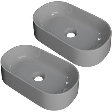Imagem de Kit 02 Cubas de Apoio Oval Para Banheiro Lavabo Laila C01 O42W Cinza - Lyam