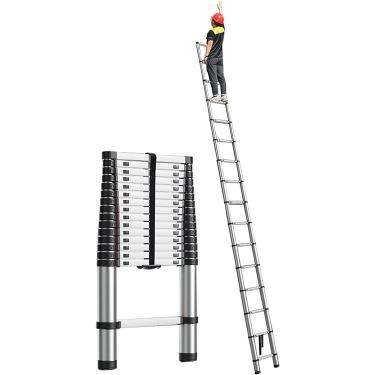 Imagem de Escada de alumínio dobrável multifuncional 8m 7m 6m 5,5m 5m 4,7m 3,5m 2,7m Escada de extensão telescópica de degrau extra largo para RV no telhado Casa no sótão ao ar livre, carga 150 kg Esc