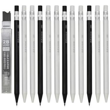 Imagem de Maydahui Lapiseira de mastro triangular com apontador de 12 peças, 12 peças, refil de grafite 2B, plástico de 2,0 mm, para desenho de escrita escolar