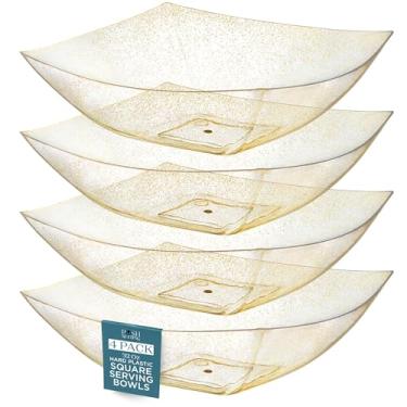 Imagem de Posh Setting - Tigelas de servir de plástico com glitter dourado para festa (947 ml - embalagem com 4) quadradas, descartáveis, recipientes de doces para buffet de doces