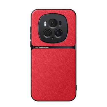 Imagem de Kepuch Capa para Honor Magic 6 Pro - Litchi Grano Case Placa de Metal Embutida - Vermelho