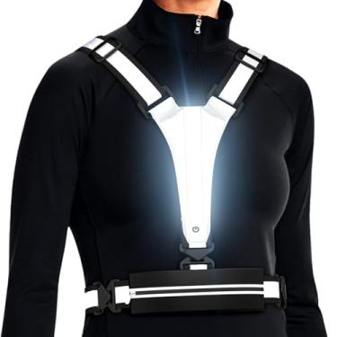 Imagem de Ylzzrs Colete refletor de LED, colete de corrida recarregável por USB, suporte de telefone para corredores de caminhada noturna, cintura/ombro ajustável de 6 a 11 horas para mulheres, homens e
