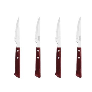 Imagem de Kit 4 Facas Churrasco Espanhola Polywood Madeira Vermelho Tramontina