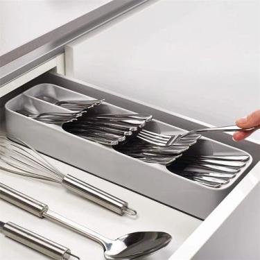 Imagem de Bandeja organizadora de gavetas de cozinha para talheres de prata, cin