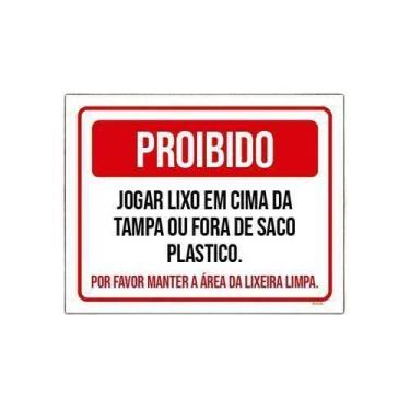 Imagem de Kit 3 Placas Proibido Jogar Lixo Em Cima Da Tampa - Sinalizo
