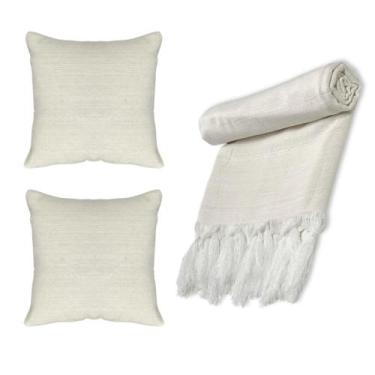 Imagem de Kit Manta Xale Grande para Sofá e Cama Lisa Com 2 Capas de Almofada - 