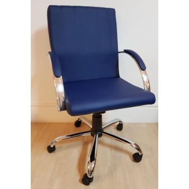 Imagem de Cadeira Giratória Escritório Work Azul Relax Base Cromada c/ Rodizio -
