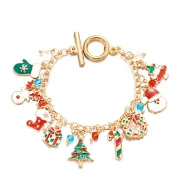 Imagem de Pulseiras com pingente de árvore de Natal fofa, pulseira colorida com contas de Papai Noel, meias de árvore de Natal, floco de neve, caixa de presente, guirlanda, muleta, alce, pingente de pulseira