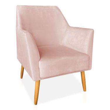 Imagem de Poltrona Decorativa Julia Veludo Pés Palito Castanho - Pallazio, Rosa 
