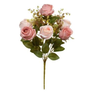 Imagem de BUQUE DE FLORES ROSA BOTAO X10 ROSA 2 TONS OUTONO 50cm - Flor Arte