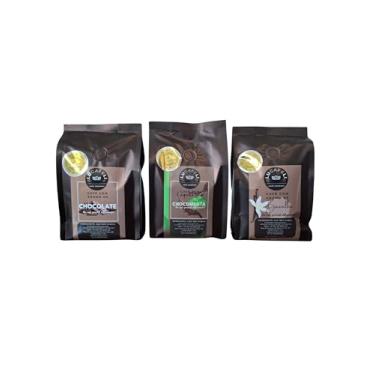 Imagem de Kit (3 unidades) Café Gourmet Aromatizados 100% Arábica - 250g - GRÃOS- Baunilha, Chocolate e Chocomenta.