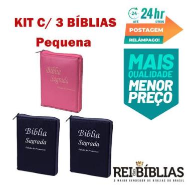 Imagem de Kit com 3 Biblias Sagradas Pequena Ziper - REI DAS BIBLIAS