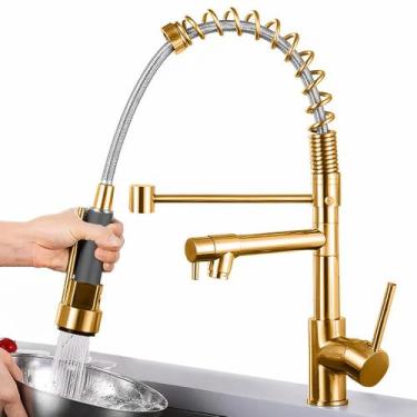 Imagem de Torneira Cozinha Gourmet Monocomando 50 Cm Spray Extensor Dourado Gold