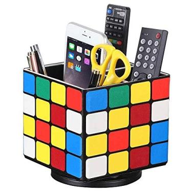 Imagem de YAPISHI Suporte de controle remoto, suporte giratório de 360° para mesa, suporte de controle remoto de couro PU, organizador de mesa de cabeceira para controles de mídia/maquiagem/material de