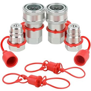 Imagem de ANCIMOON Acoplador hidráulico de conexão rápida Poppet Pioneer 1/5.1 cm Ag ISO 5675 com tampas de poeira