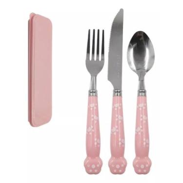 Imagem de Kit talheres com estojo infantil - bazar do saara, ROSA COM PATINHA
